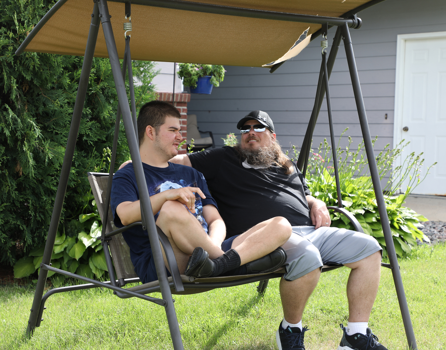 Enjoying a swing outside